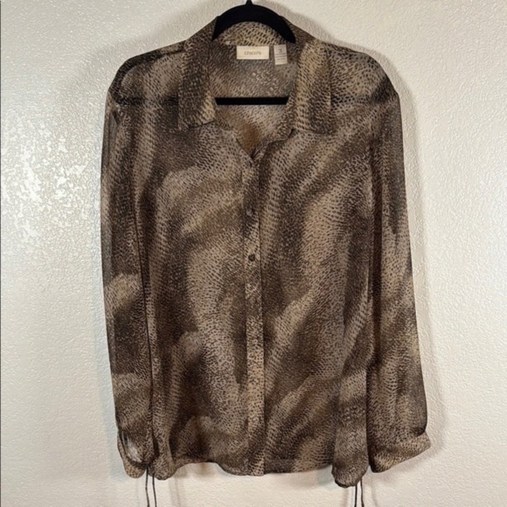 Chico's Brown Patterned Sheer Blouse - image 1